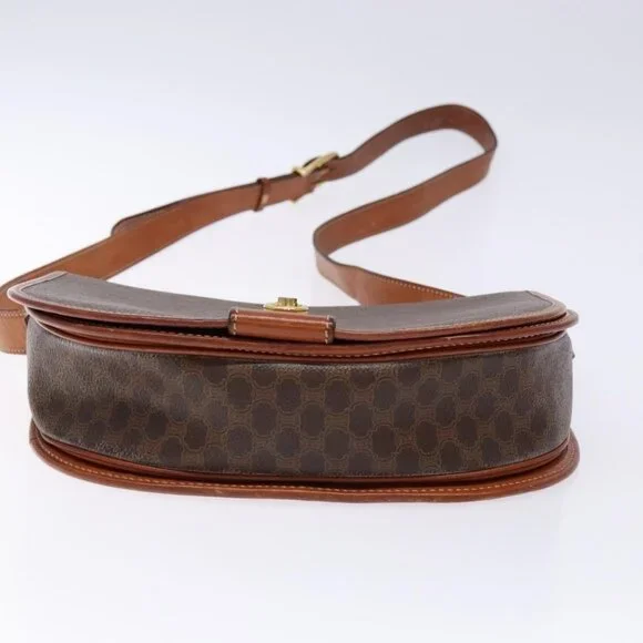 Authentic CELINE Macadam Canvas Shoulder Bag PVC Leather Brown Gold - Picture 16 of 16